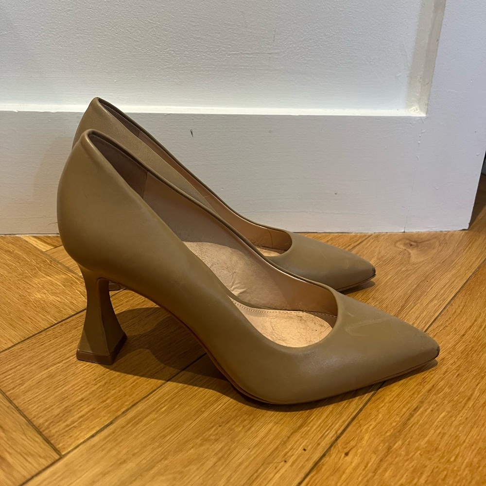 Vince Camuto Trumpet Heel Pointed Nude Pumps